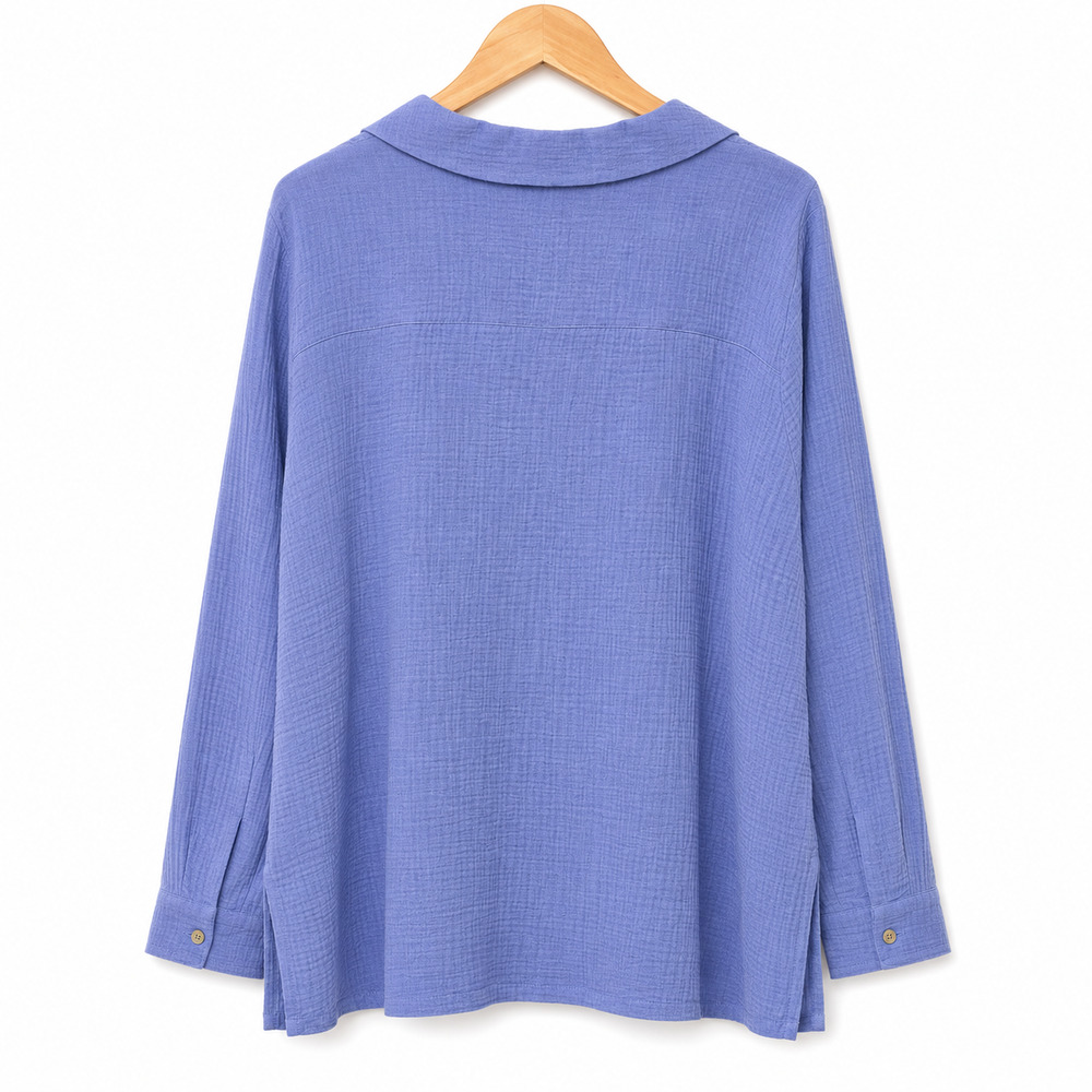 Soft Surroundings Top Womens Plus Size 3X blue 100% Cotton Gauze Coastal NWOT - Picture 2 of 8